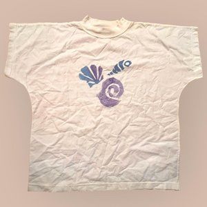 VINTAGE TAG-LESS SEA SHELL ART T-SHIRT (XL)